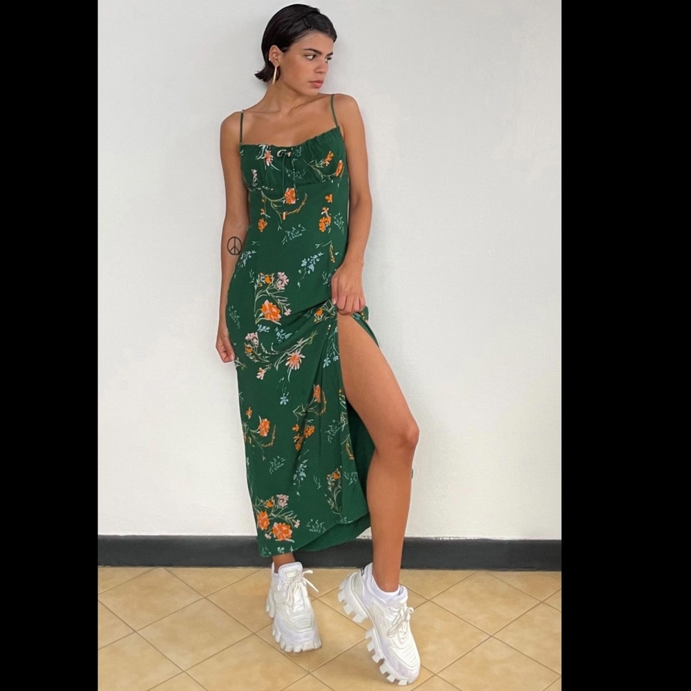 Urban Outfitters Green Floral Midi Dress